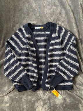 C&C California Navy and White Striped Knit Cardigan Sweater 100% cotton!!!